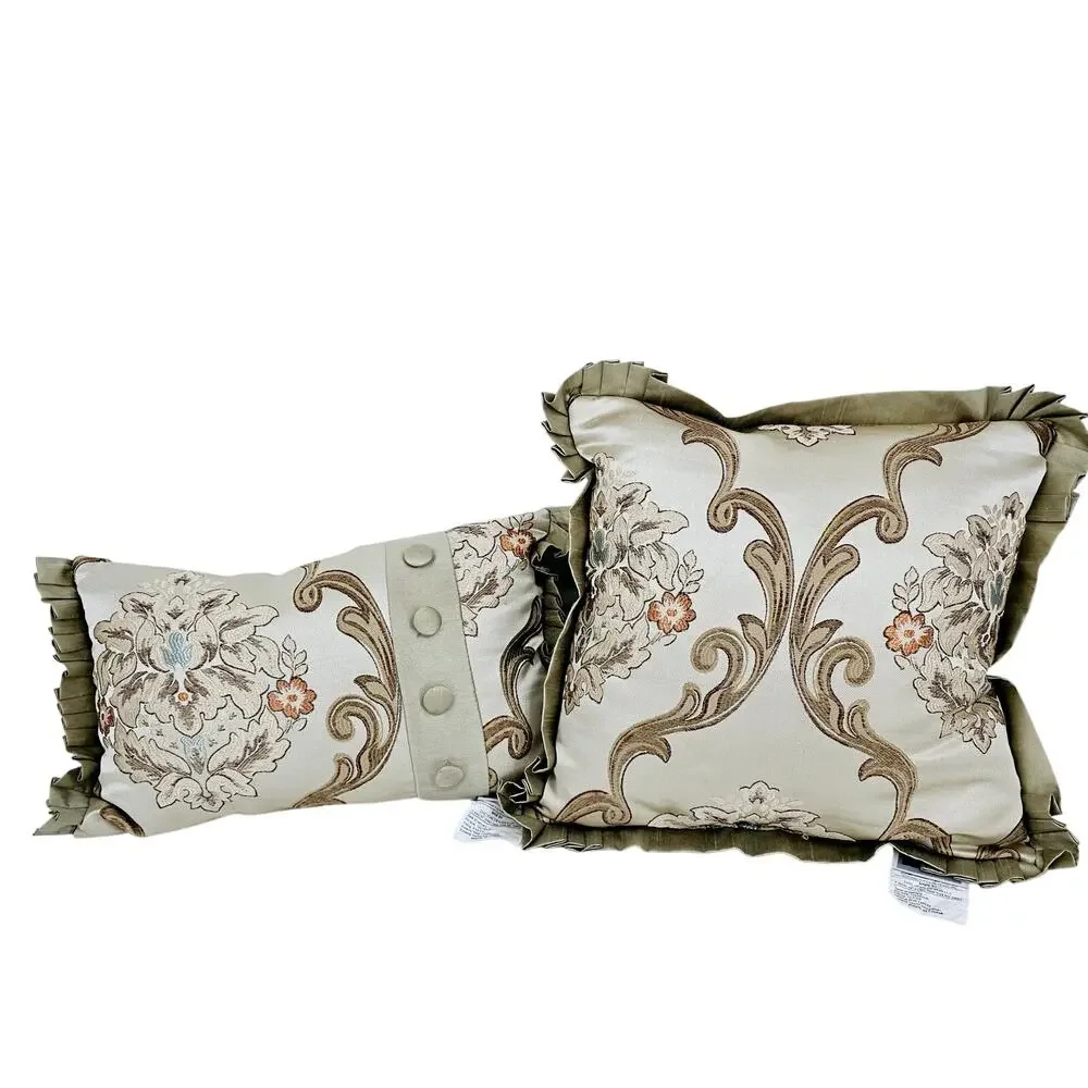 2 Chic Home Design Europe Jacquard Floral Accent Pillows Beige Hypoallergenic
